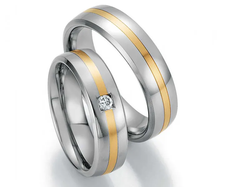 Trauringe aus Edelstahl-Gold 88-60110+88-60120 mit Diamanten