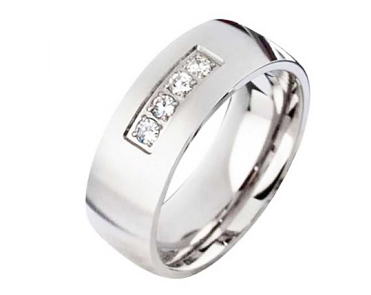 Preview: Zauberhafter Edelstahlring E144 mit Zirkonias und Gravur