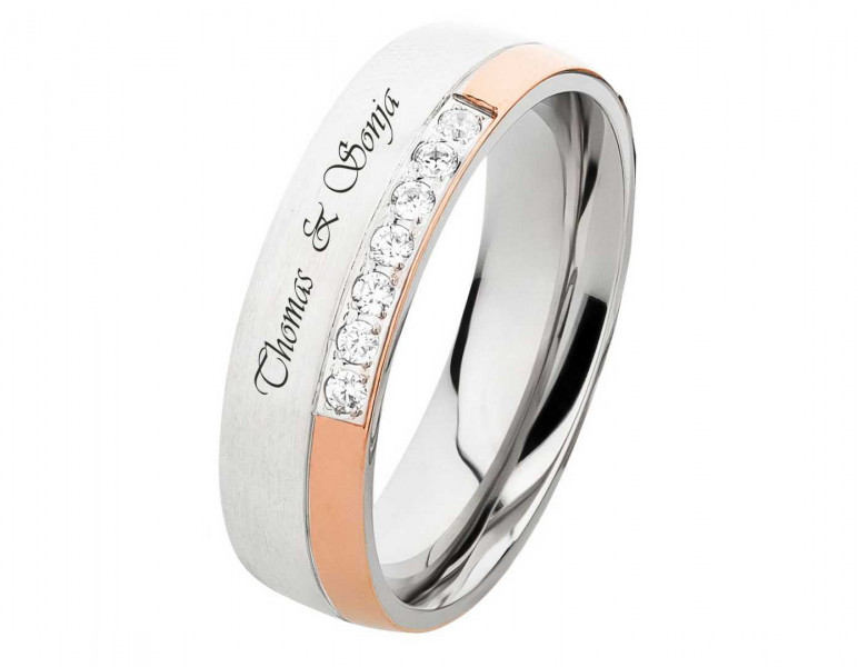 Edelstahlringe E338 mit Zirkonias und Außengravur