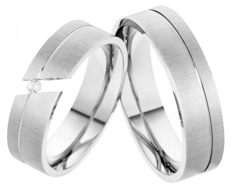 Partnerringe Edelstahlringe PE214 mit Zirkonia und Gravur
