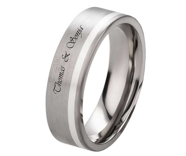 Preview: Herrenring Titanring mit Silber HT072 mit individuell Außengravur