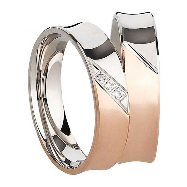 Preview: Bicolor Silberringe mit drei Zirkonias SR1074-SR1075