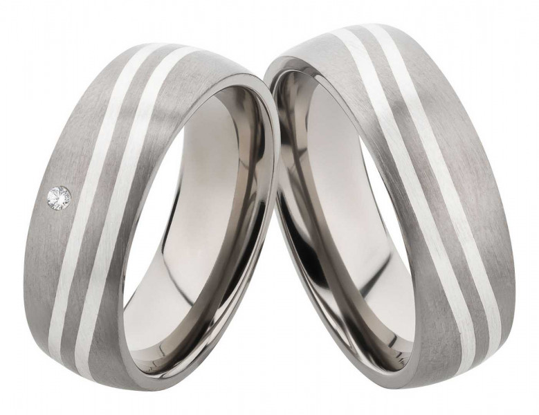 Titanringe mit Silber T011 mit Zirkonia oder Diamant