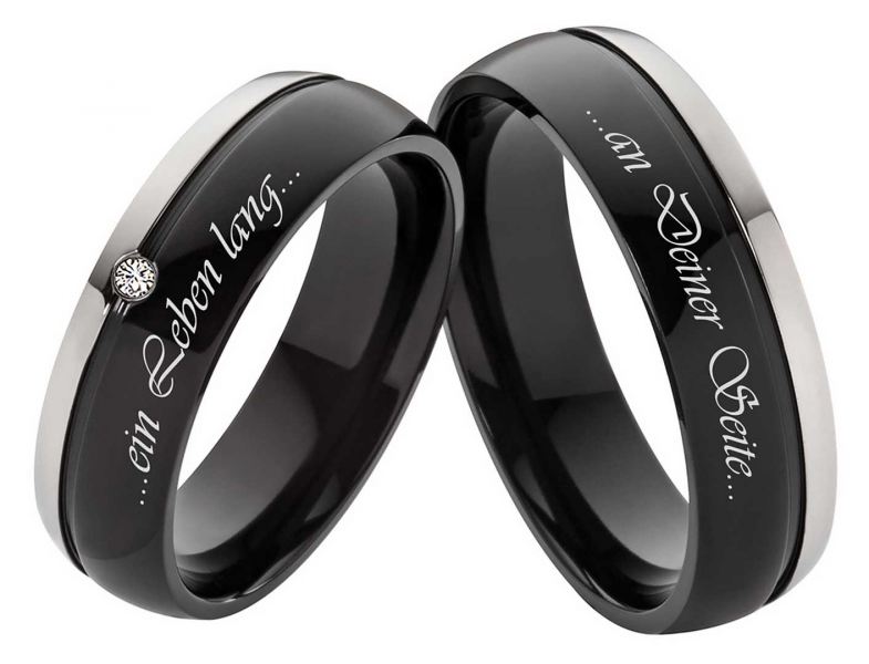 Titanringe T059 mit Zirkonia oder Diamant und Außengravur