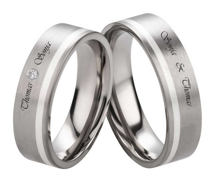 Preview: Partnerringe Titan PT079 Außengravur und Stein