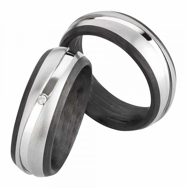 Preview: Elegante Carbon-Titan-Ringe AB3850-AB3851 mit Diamant