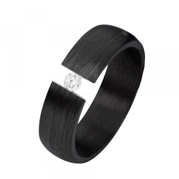 Preview: Trauring Carbon C004 mit Diamant – Elegant & Zeitlos