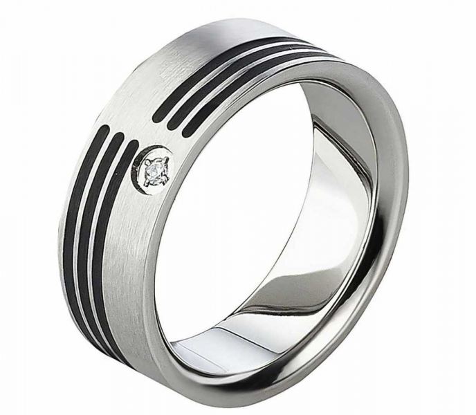 Preview: Damenring Edelstahl AB1548 Schwarz mit Stein