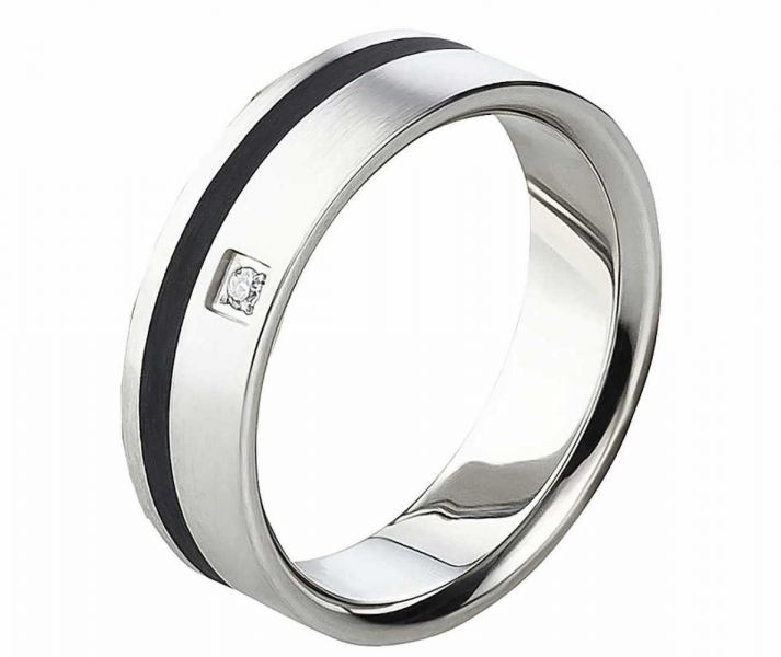 Preview: Damenring Edelstahl SCHWARZ Stein AB1550