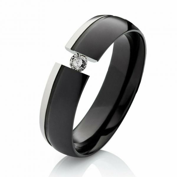 Preview: Damenring Titanring DT080 schwarz und Diamant