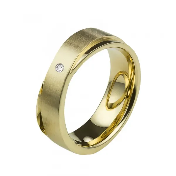 Edelstahlring MOR28 mit goldfarbiger Beschichtung und Diamant