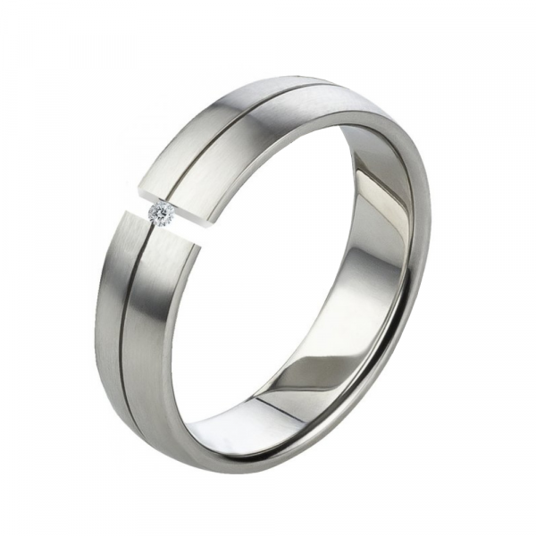 Preview: Edelstahlring LUC47 mit Diamant und Gravur