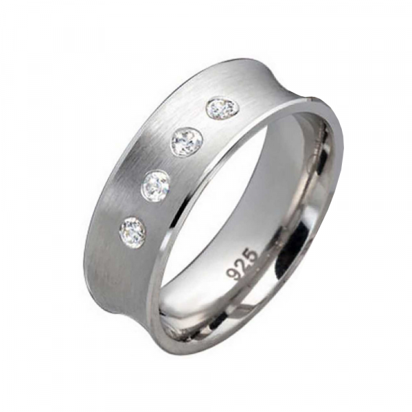 Preview: Mattierter Silberring für Damen mit vier funkelnden Zirkonias PS807