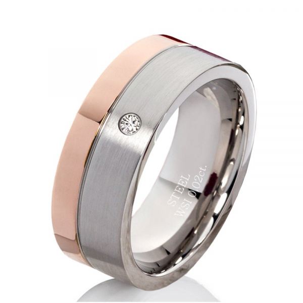 Preview: Edelstahlring B146 mit Diamant und Gravur