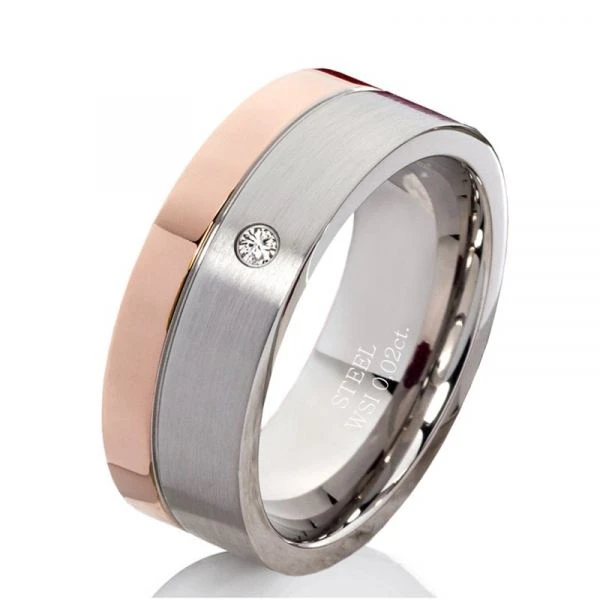 Edelstahlring B146 mit Diamant und Gravur