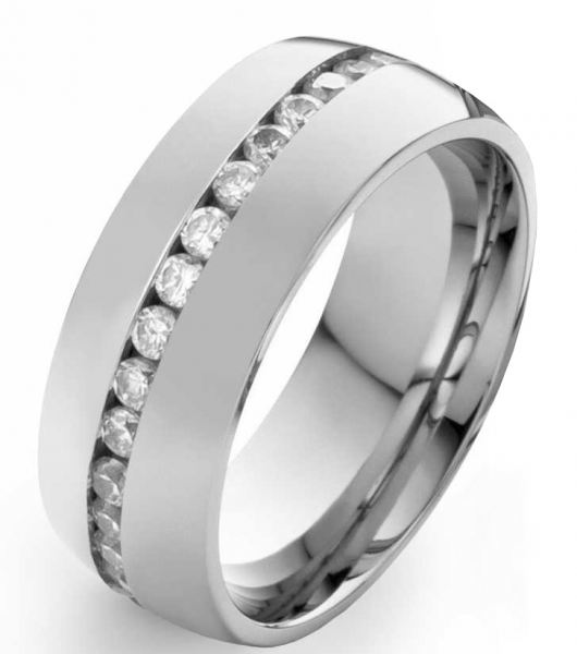 Preview: Breiter 8mm Edelstahlring E046 mit Stein mit Gravur