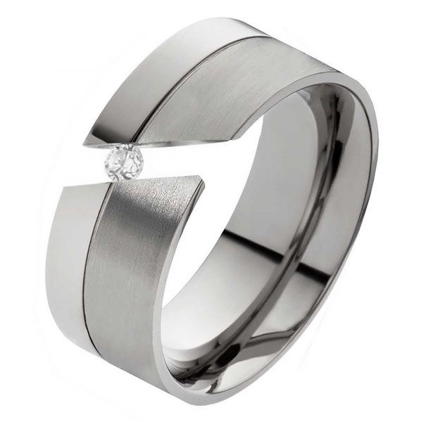 Preview: Damenring Titanring DT054 mit Zirkonia gratis Gravur