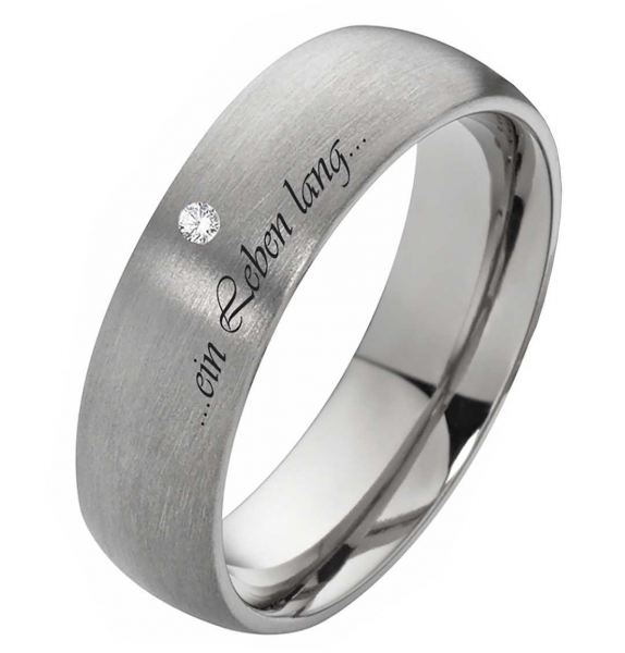 Preview: Damenring aus Titan 6mm breit T063 mit Stein