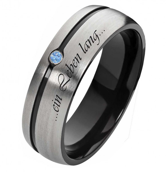 Schwarze Titanringe T133 mit blauem Zirkonia