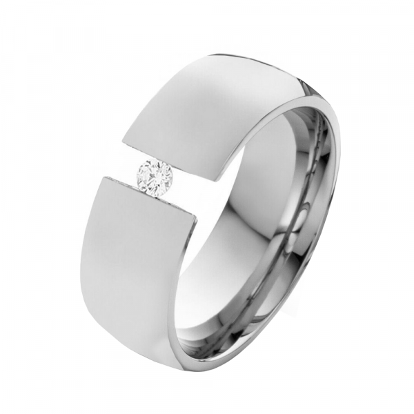 Moderne Edelstahlringe E053 mit Zirkonia und Gravur