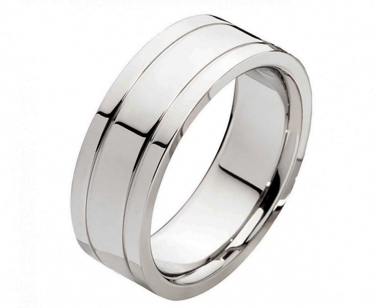 Preview: Ring mit zwei Glanzrillen E071 ohne Stein mit Gravur