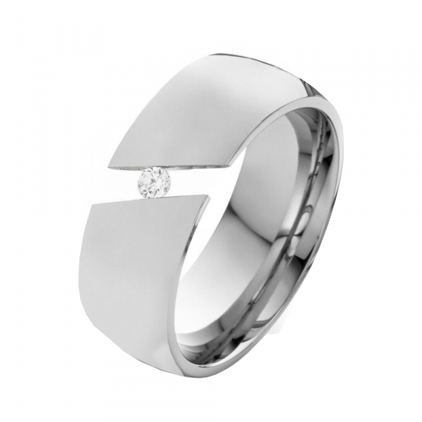 Preview: Gravierbarer Edelstahlring E097 mit Zirkonia 8mm breite