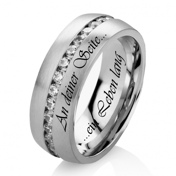 Preview: Edelstahlring E137 mit Zirkonias und Außengravur