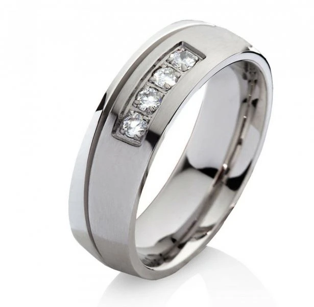 Edelstahlring E142 mit Zirkonias und Gravur