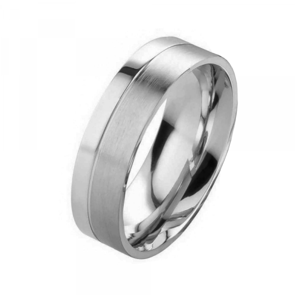 Preview: Klassisch Edelstahlring E176 ohne Stein mit Gravur