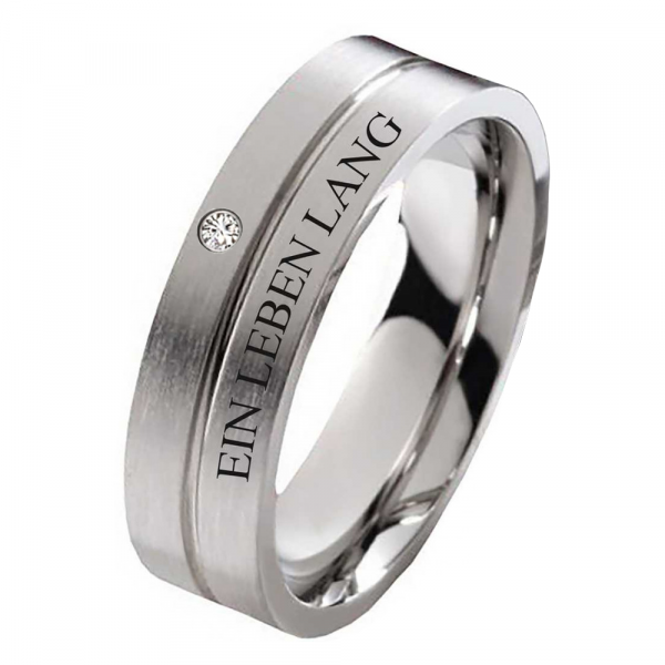 Preview: Damenring Edelstahl DE291 mit Stein und Außengravur