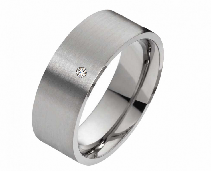 Preview: Edelstahlring E349 mit Zirkonia oder Diamant in 10mm Breite