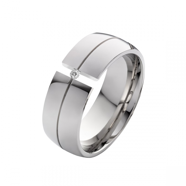 Preview: Moderner Edelstahl Ring LUC2 mit Stein und Gravur