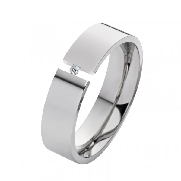 Preview: Schlichter polierter Titanring LUC63 mit Zirkonia oder Diamant