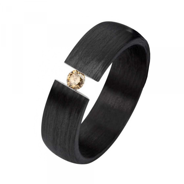 Preview: Schlichter Carbonring C005 mit 0,08ct Cognac-Diamant