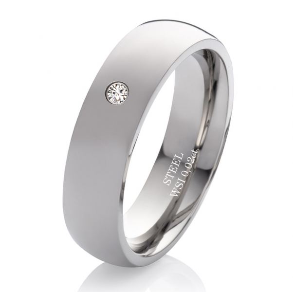 Preview: Zeitloser Edelstahlring MOR16 mit Stein - Gravur