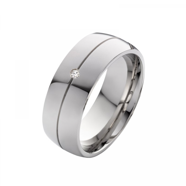 Preview: Edelstahlring MOR2 mit Zirkonia oder Diamant