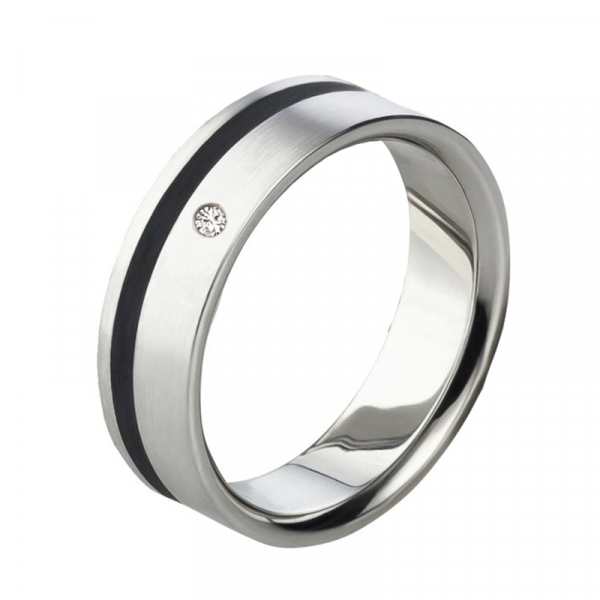 Preview: Damenring Titan MOR70 schwarz mit Stein