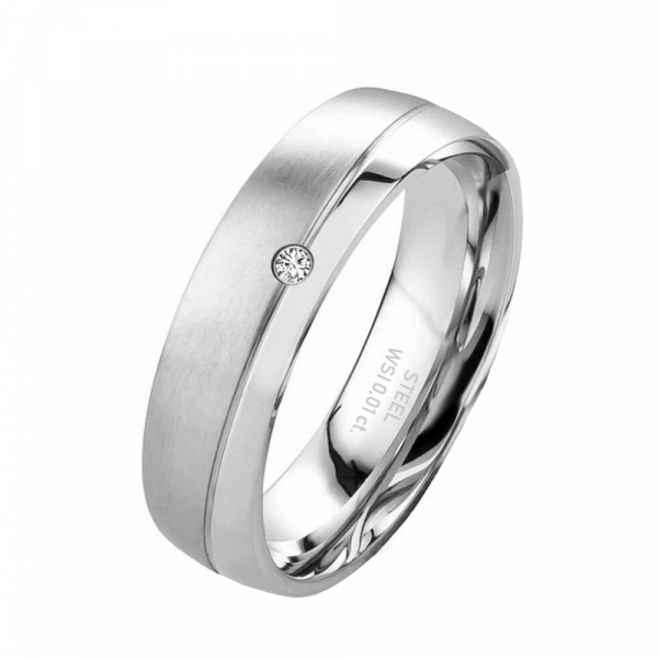 Preview: Edelstahlring P324 mit Diamant und Innengravur