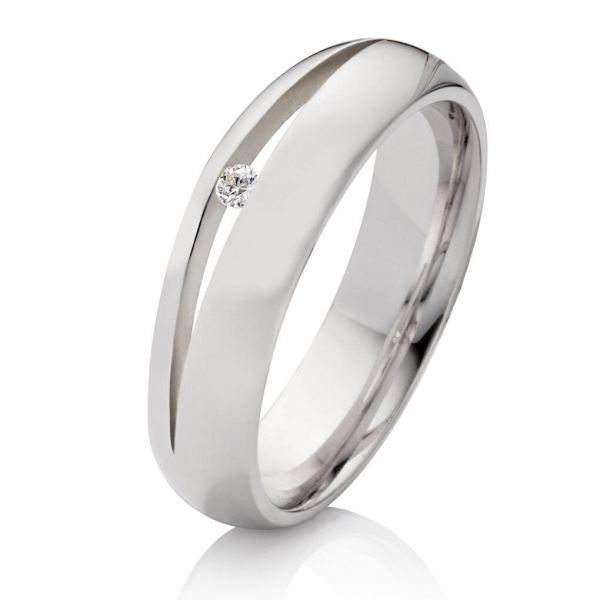 Preview: Polierter Damenring aus 925 Silber mit funkelndem Stein S123