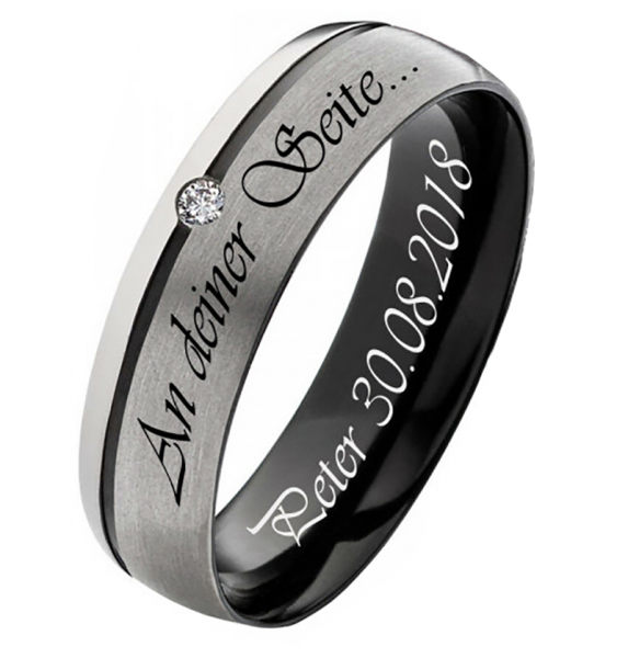 Preview: Damenring aus Titan PT005 mit schöner AUssengravur