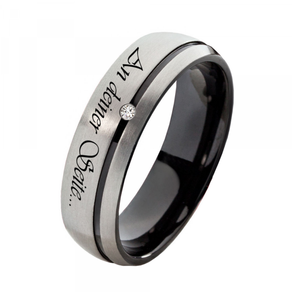 Preview: Moderner Titanring mit gravur T049 mit Stein