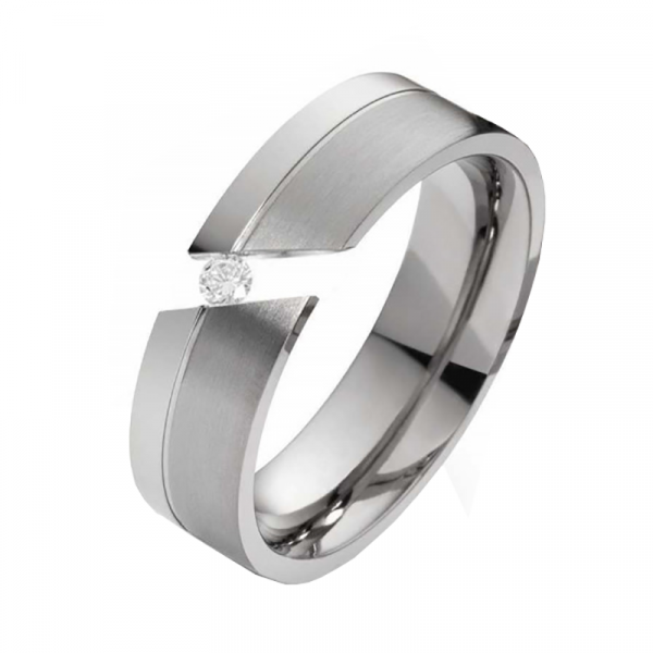 Preview: Titan Ring Matt und poliert T054 mit Zirkonia