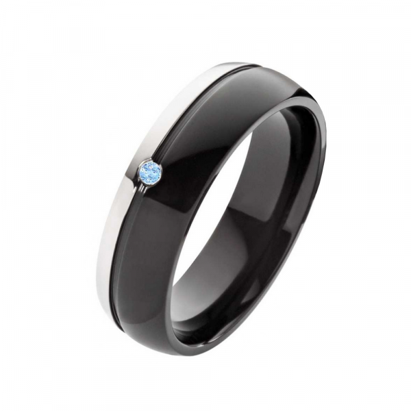 Preview: Damenring T128 mit blauem Zirkonia und Gravur