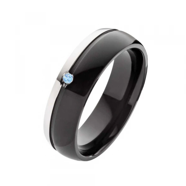 Damenring T128 mit blauem Zirkonia und Gravur