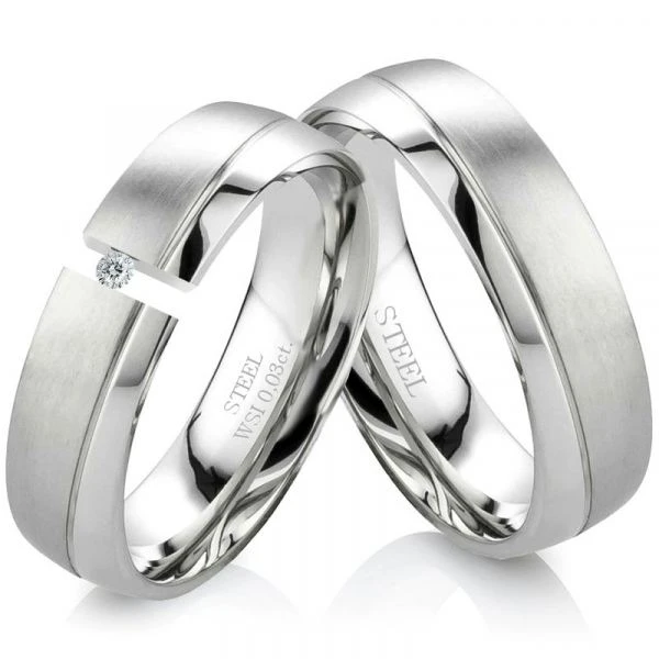 Edelstahlringe LUC13 mit Zirkonia und Gravur