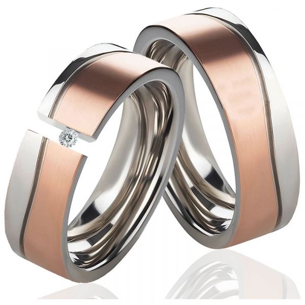 Preview: Eheringe LUC35 mit Diamant und Gravur