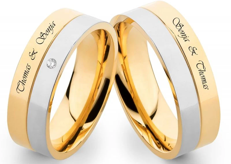 Edelstahlringe E070 mit Außengravur und Zirkonia oder Diamant