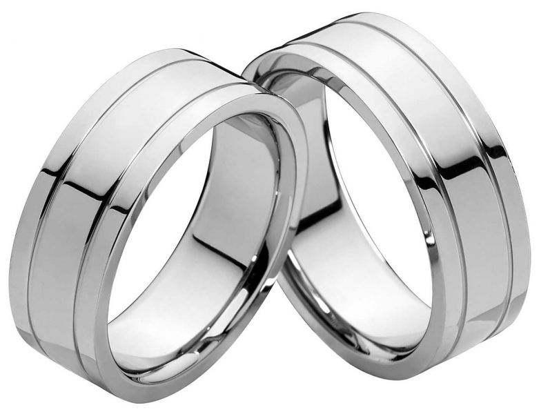 Preview: Edelstahlringe mit zwei Glanzrillen E071 ohne Stein mit Gravur