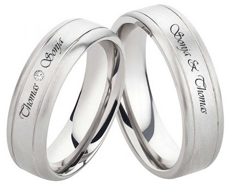 Preview: Zeitlose Edelstahlringe E080 mit Zirkonia oder Diamant und Außengravur