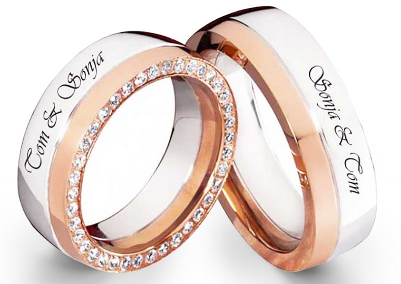 Preview: Traumhaft Edelstahlringe E107 mit Zirkonias und Außengravur